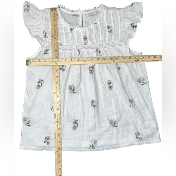 Lucky Brand White Floral Mix Ruffle Cap Sleeve Top Small Boho Dainty Feminine - Picture 4 of 10